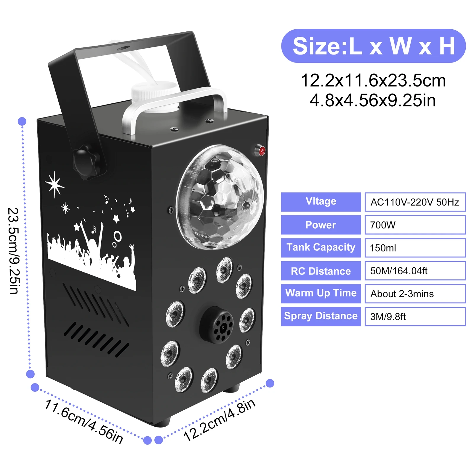 U'King-máquina de humo inalámbrica con Control remoto, nebulizador de efecto 3 en 1, LED RGB, luz de escenario, máquina de niebla para DJ, discoteca, fiesta, Halloween, 700W