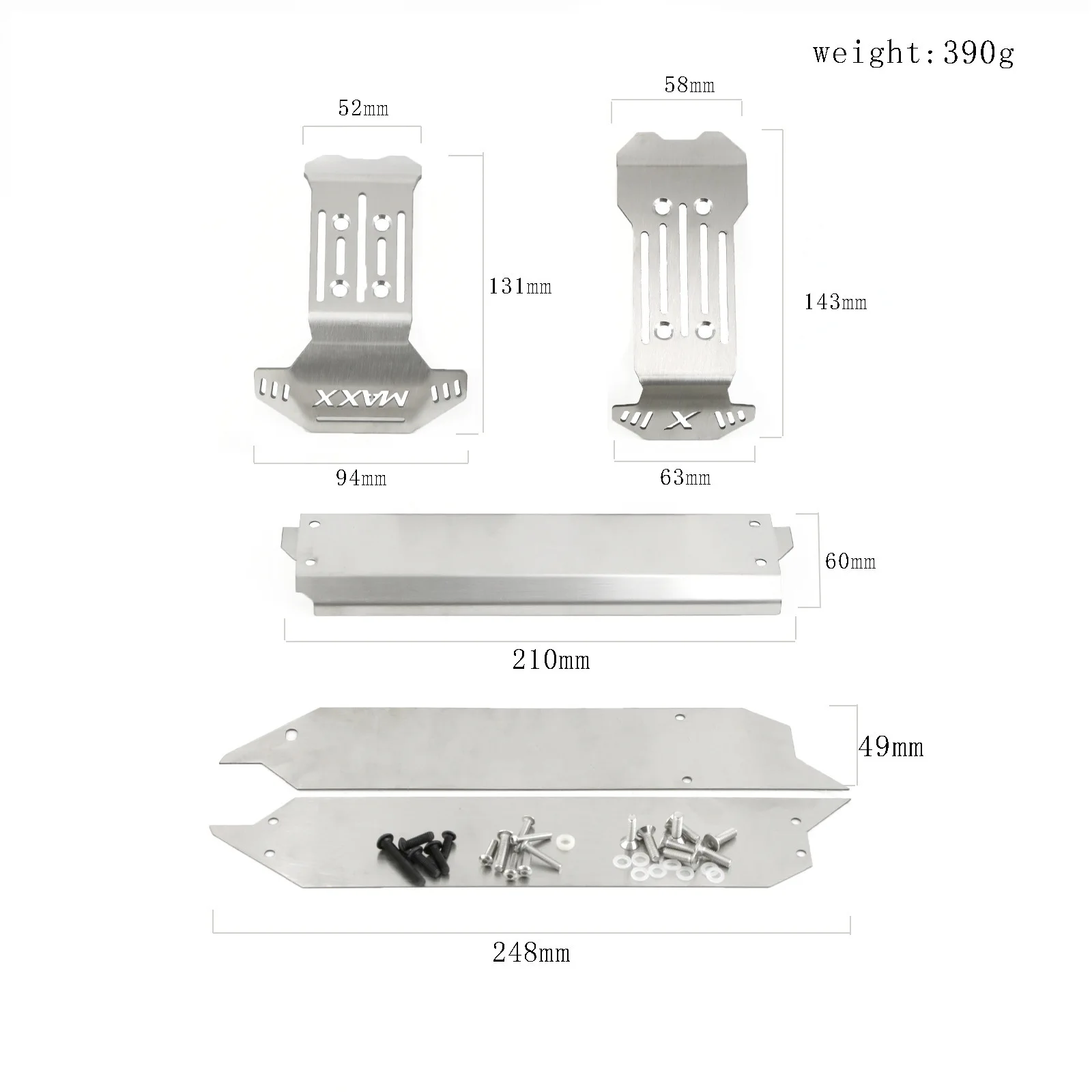 5PCS Stainless Steel Skid Plate for Traxxas 1/10 MAXX V2.0/WIDEMAXX | Heavy Duty Chassis Armor | Front/Rear Protection | Model 8