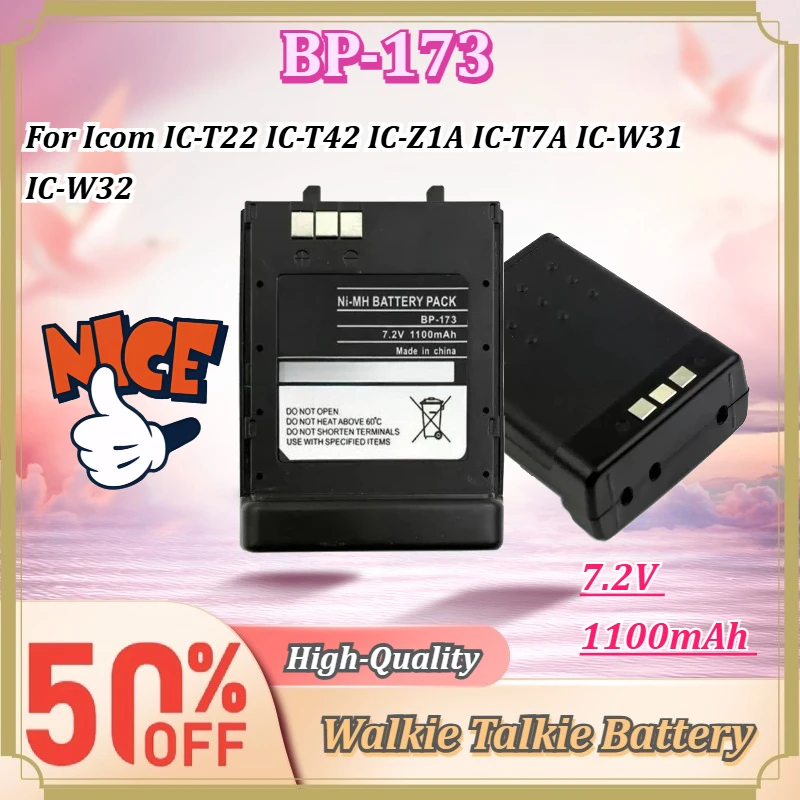 For Icom IC‑T22 IC‑T42 IC‑Z1A IC‑T7A IC‑W31 IC‑W32 Walkie Talkie BP‑173 BP‑180 7.2V 1100mAh Ni‑MH Rechargeable Battery