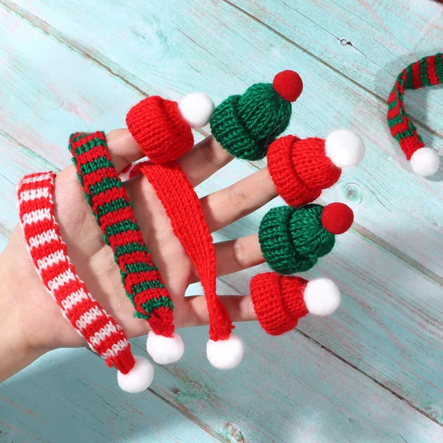Mini czapka z dzianiny Mini świąteczny szalik, mini czapki Świętego Mikołaja do rękodzieła Mini dekoracje świąteczne, do rękodzieła DIY Art Snowman Doll