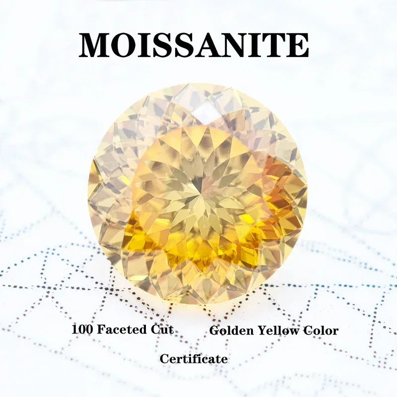 

Moissanite Stone Golden Yellow Color 100 Faceted Cut DIY Ring Necklace Earrings Main Materials Charms Gemstone Certificate