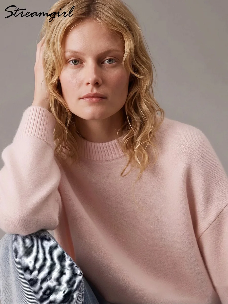 Warm Green Oversize Sweaters For Women Winter O Neck Pullovers Pink Vintage Jumpers Solid Knitwear Fall Woman Grey Sweater Thick 3 Warm Green Oversize Sweaters For Women Winter O Neck Pullovers Pink Vintage Jumpers Solid Knitwear Fall Woman Grey Sweater Thick 3