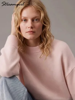 Oversize O-Neck Sweater 3 Warm Green Oversize Sweaters For Women Winter O Neck Pullovers Pink Vintage Jumpers Solid Knitwear Fall Woman Grey Sweater Thick 3