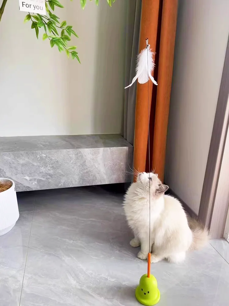 Katzenspielzeug mit Stab, Starker Saugnapf, Feder und Glocke, Interaktives Handspielzeug für Hauskatzen zur Selbstbeschäftigung und Langeweile-Bekämpfung