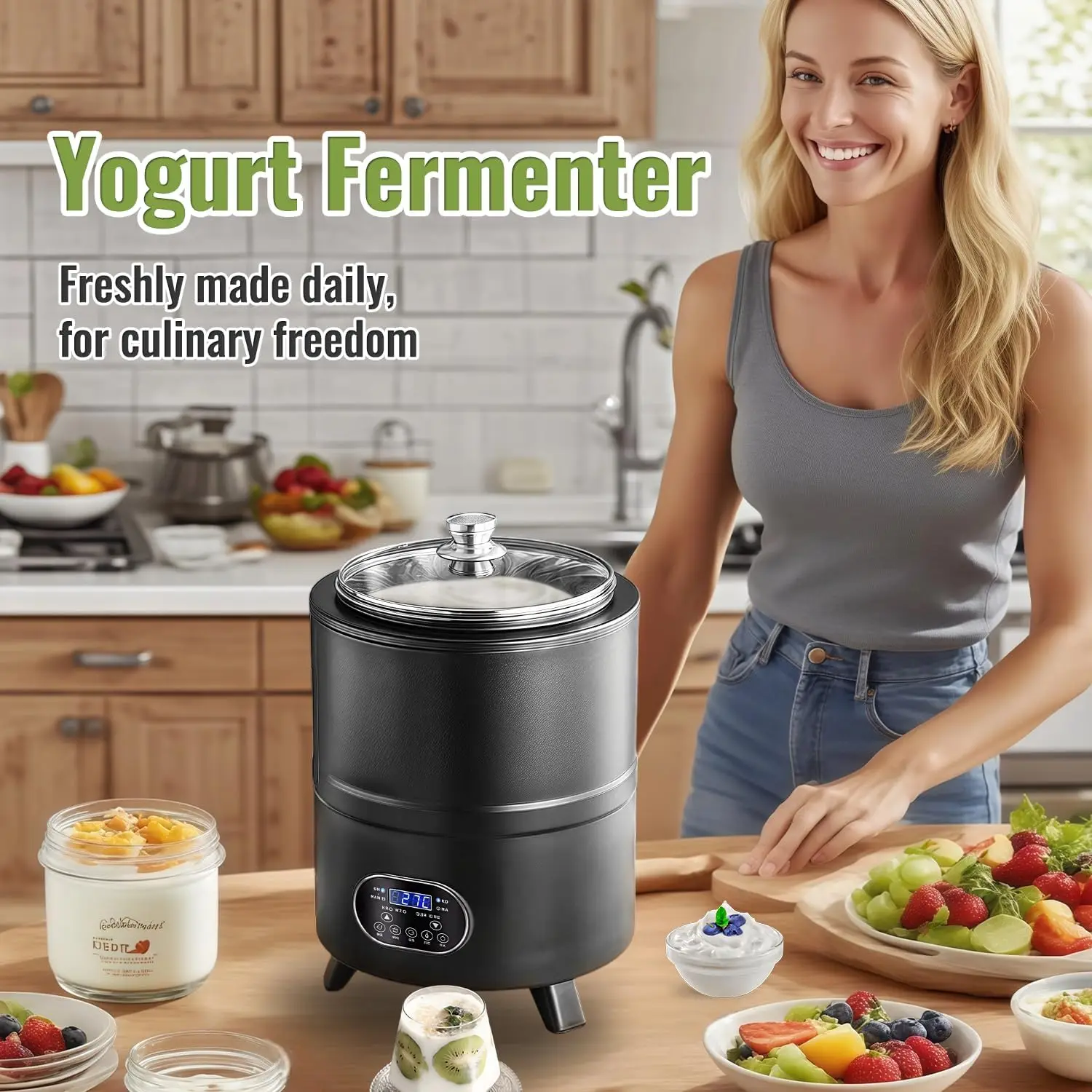 8L/12L Yogurt Maker with Digital Display Constant Temperature Control Adjustable Time Setting Stainless Steel Yogurt Makers