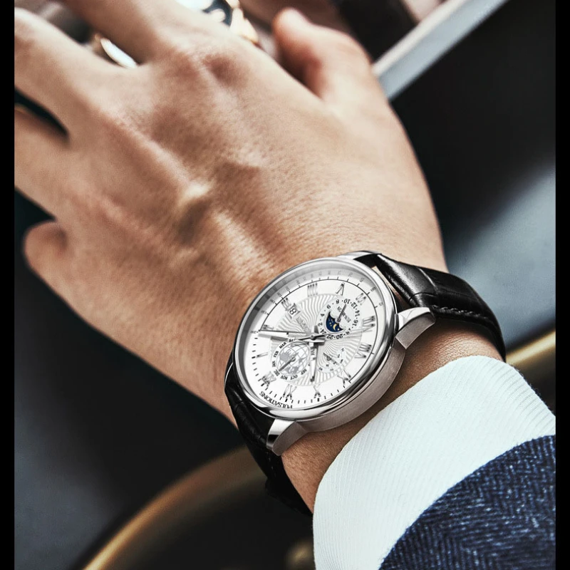 Orologio da polso di lusso alla moda per uomo Cronografo con data Orologio da uomo in pelle Orologi al quarzo da uomo Orologio casual da uomo