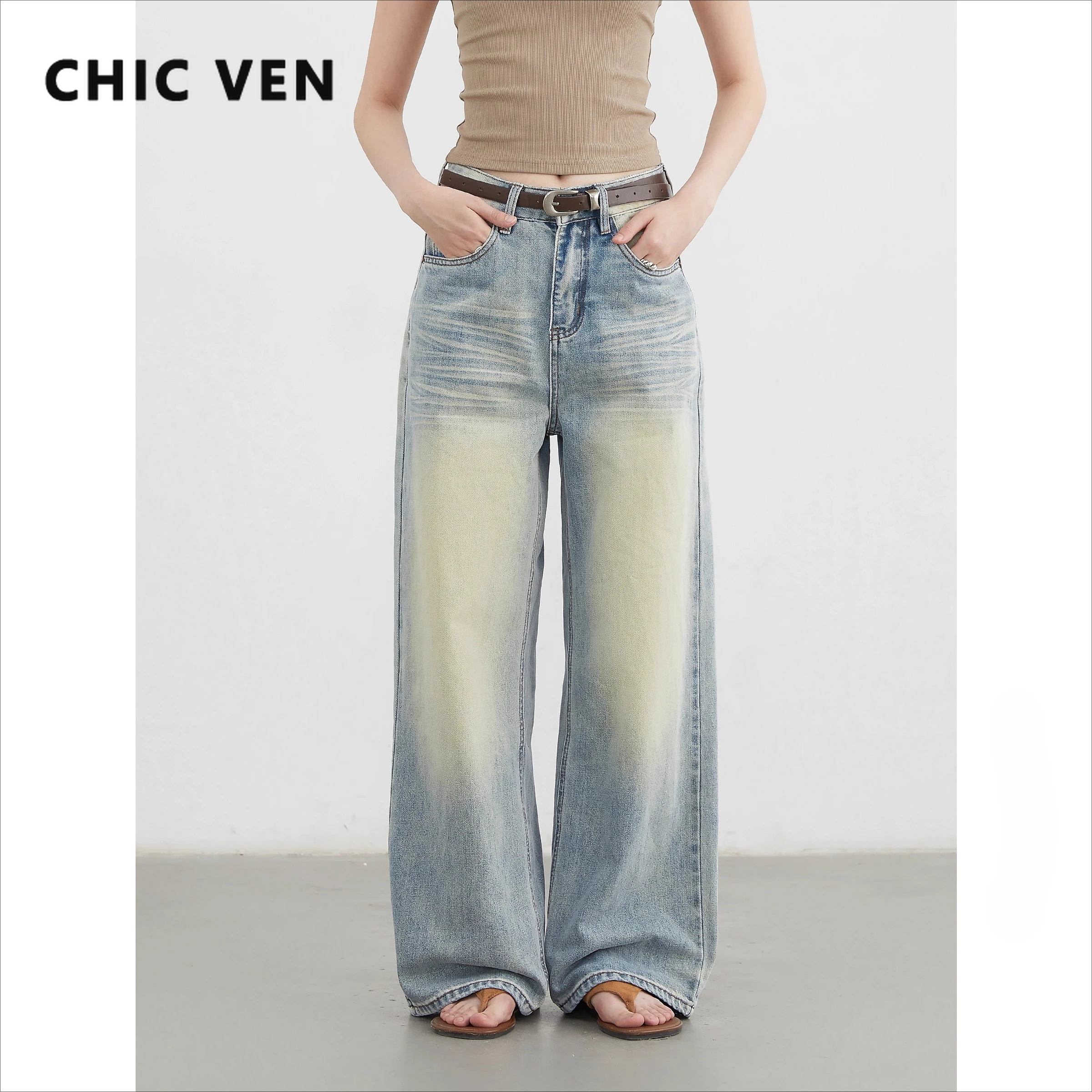 

CHIC VEN новые женские джинсы свободные повседневные синие новые ретро прямые хлопковые джинсовые брюки женские брюки весна осень 2025