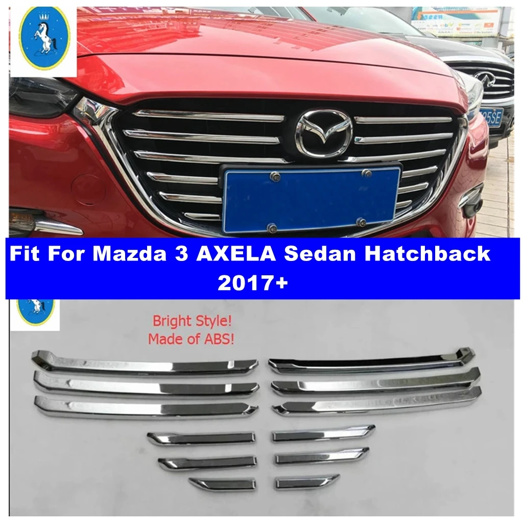 

Chrome Front Center Bumper Grille Grill Mesh Strips Decor Cover Trim For Mazda 3 AXELA Sedan Hatchback 2017 2018 Car Accessories