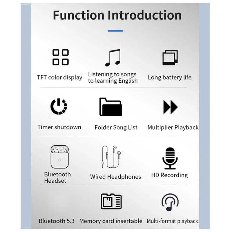 جيب صغير Hifi مشغل MP3 TFT شاشة ملونة بلوتوث 5.3 وكمان HD مسجل توقيت إيقاف TF بطاقة مشغل موسيقى