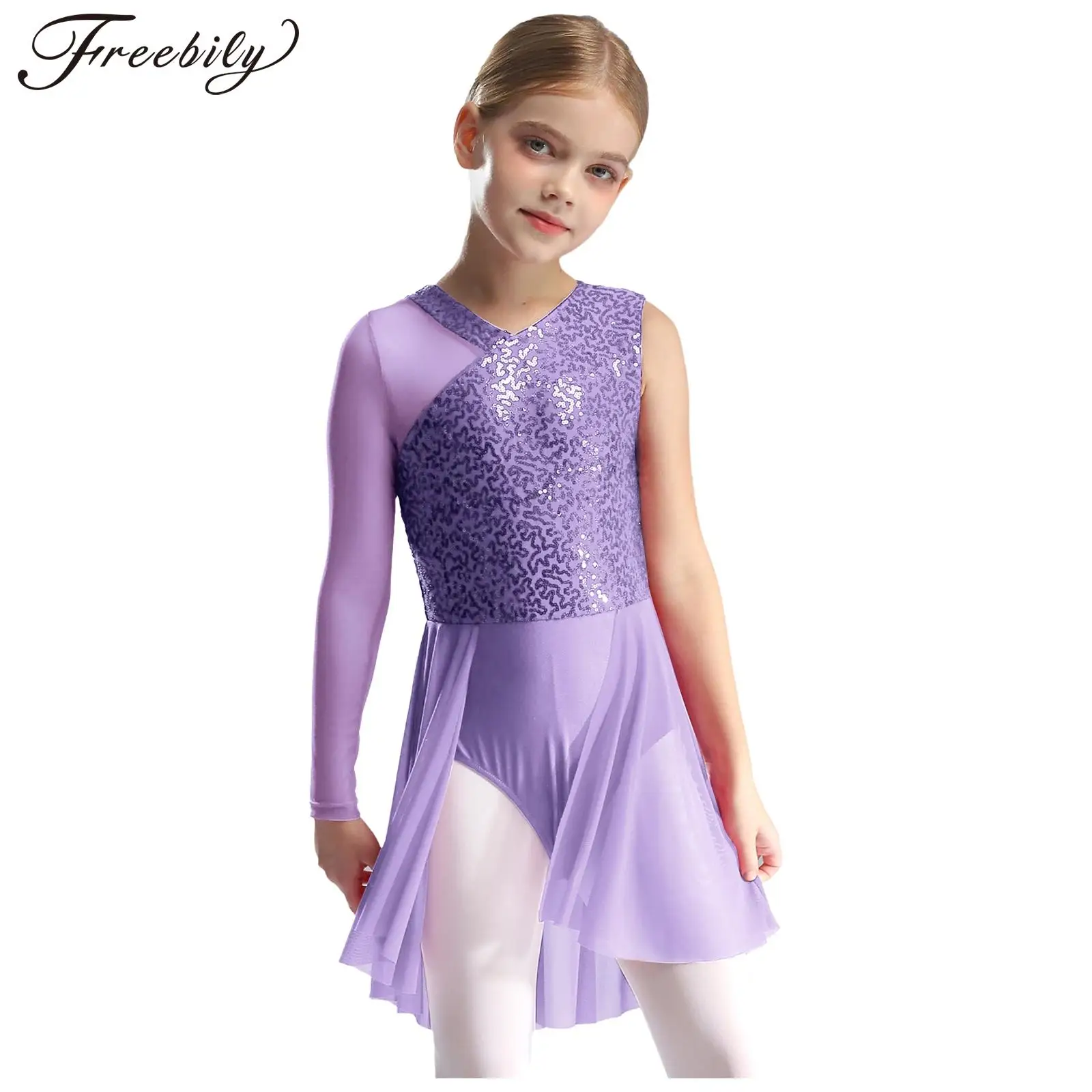 

Girls Coslpay Festival Dress Sparkly Sequins Skirted Figure Skating Leotard Performance Dancewear Lyrical Dance Costume