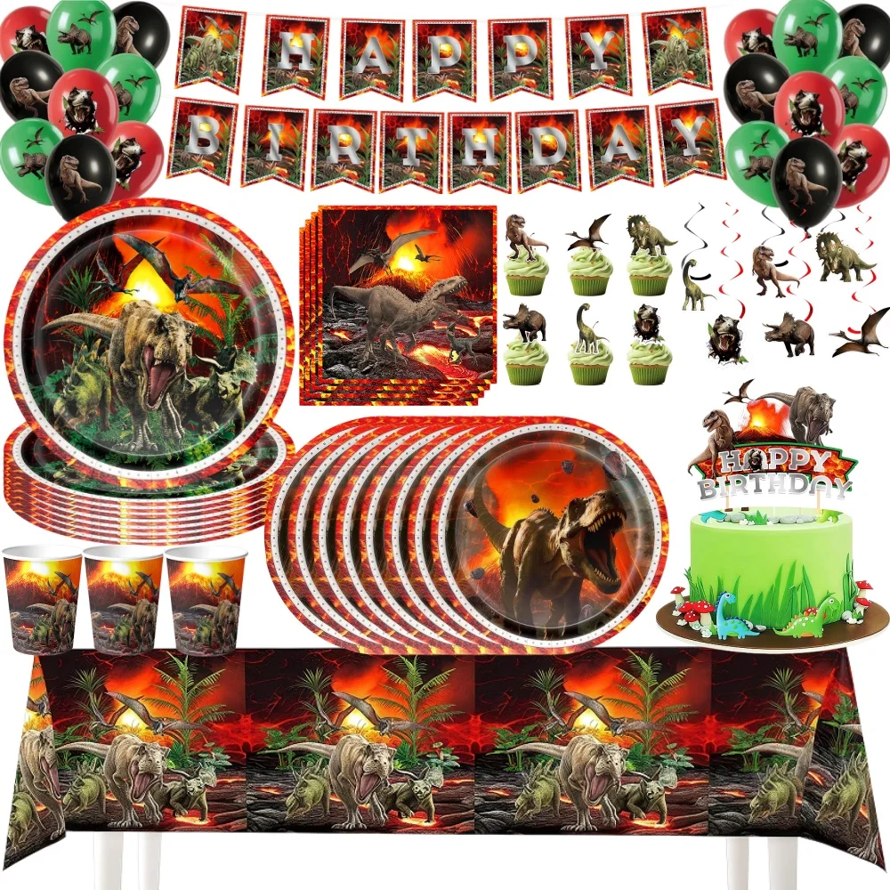 Décoration de fête d'anniversaire sur le thème des dinosaures jurassiques, vaisselle, assiettes, gobelets, serviettes, décorations d'anniversaire sur le thème du monde jurassique, fournitures pour