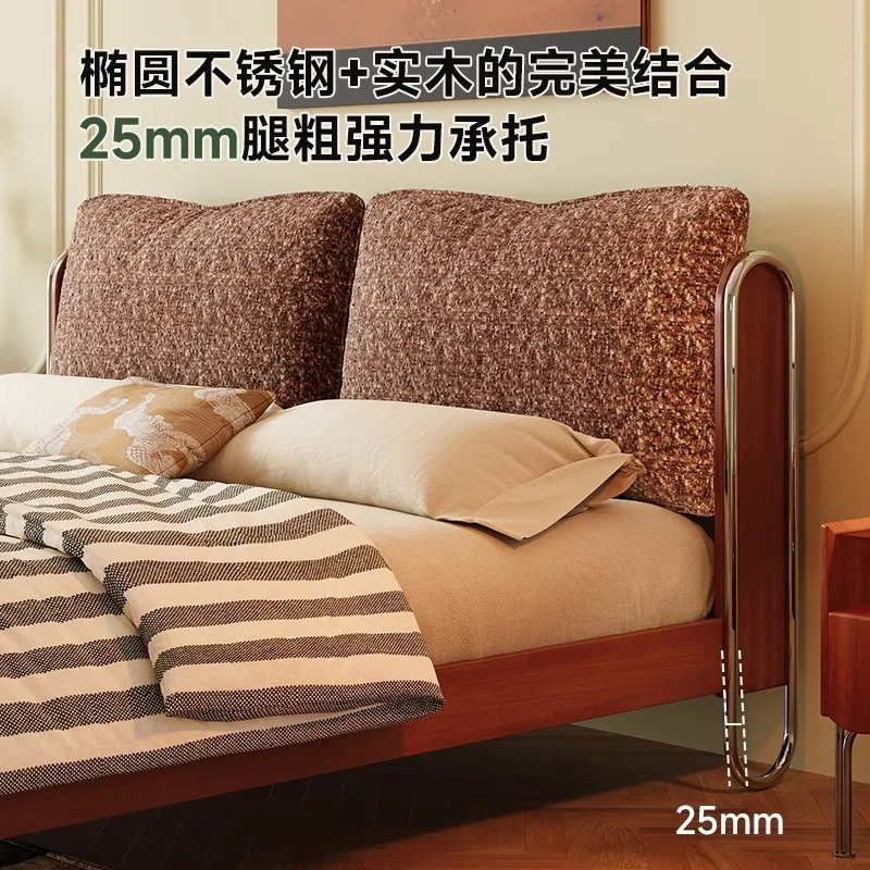 

French retro solid wood flow shadow bed fabric bed household bedroom antique 1.8m 2025 new master bedroom queen bed