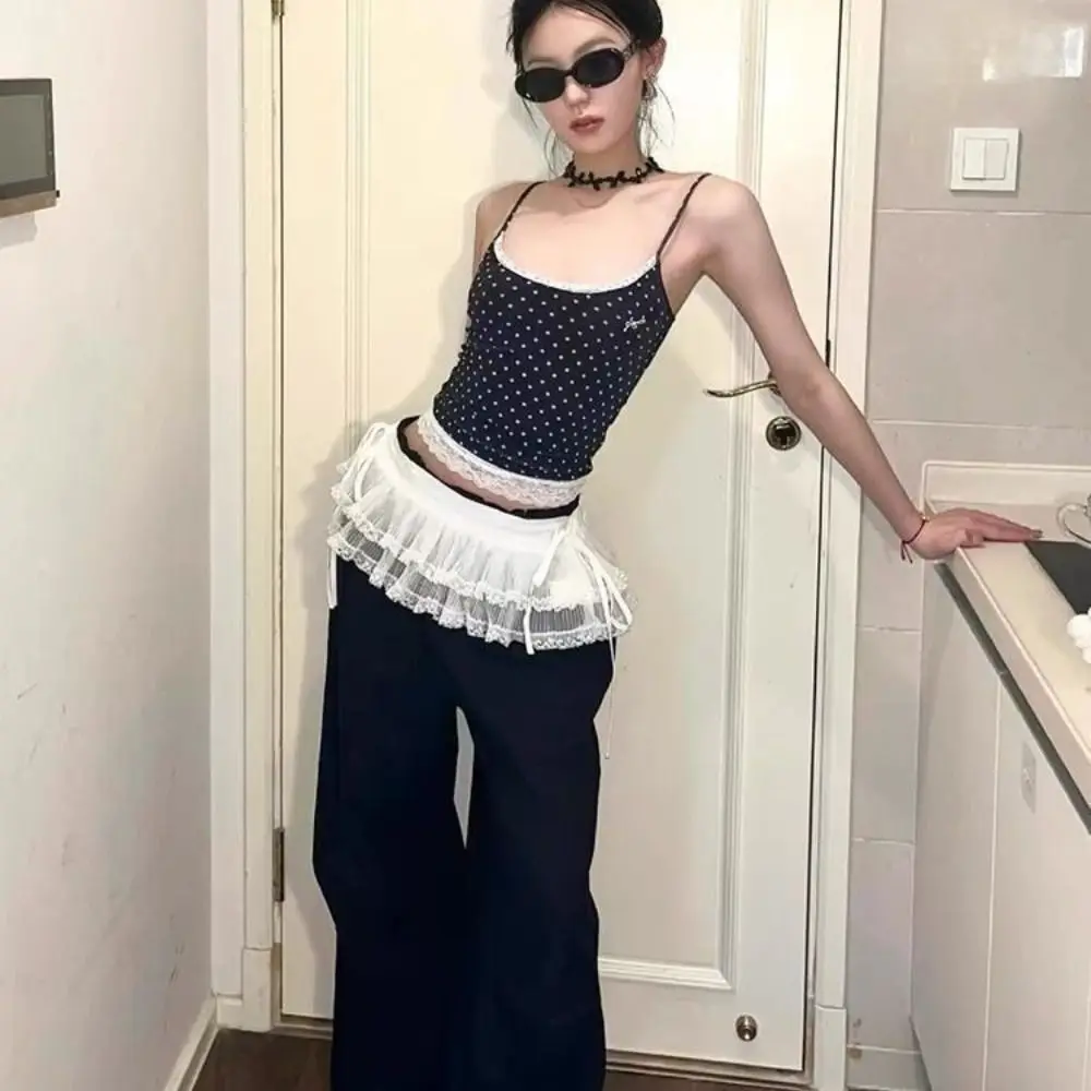 Moda Balletcore Minigonne in pizzo Stile coreano Gonne corte con volant Vita alta Fiore Butt Curtain Girl