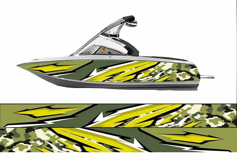 Custom Yellow Geometric Stripe Boat Sticker Fish Boat Sticker Vinyl Waterproof Boat Wrap Graphic Boat Decoration Wrap Decal Gift