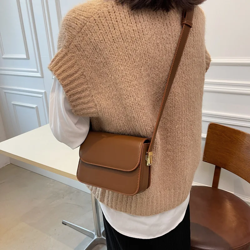 Trendy All Match Underarm Shoulder Bag Women PU Leather Crossbody Bag Solid Color Flap Messenger Bag Fashion Handbags And Purses