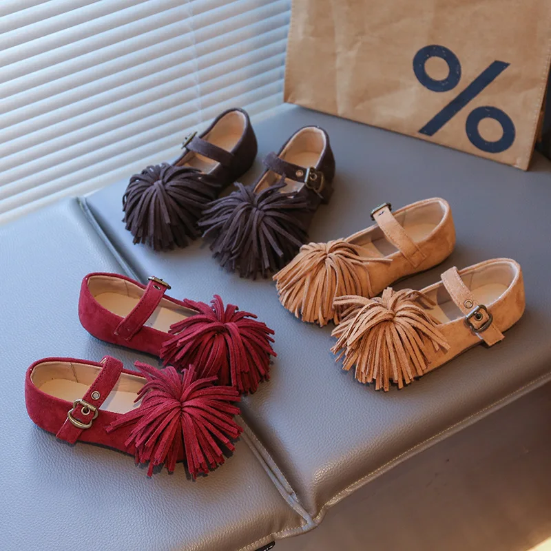 

Замшевые туфли из искусственной кожи для девочек, весенне-осенние новые детские лоферы Мэри Джейн на мягкой подошве в стиле ретро с неглубоким носком и кисточками на плоской подошве, размер 23-34