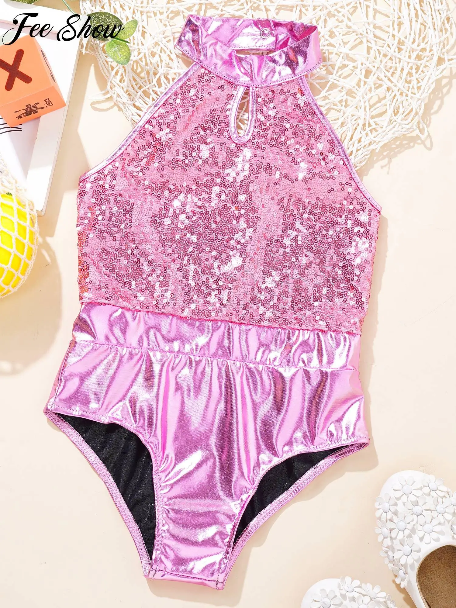 

Kids Girls Sparkling Sequins Gymnastics Swimsuit for Ballet Dance Leotard Birthday Party Performance Costume Sleeveless Bodysuit