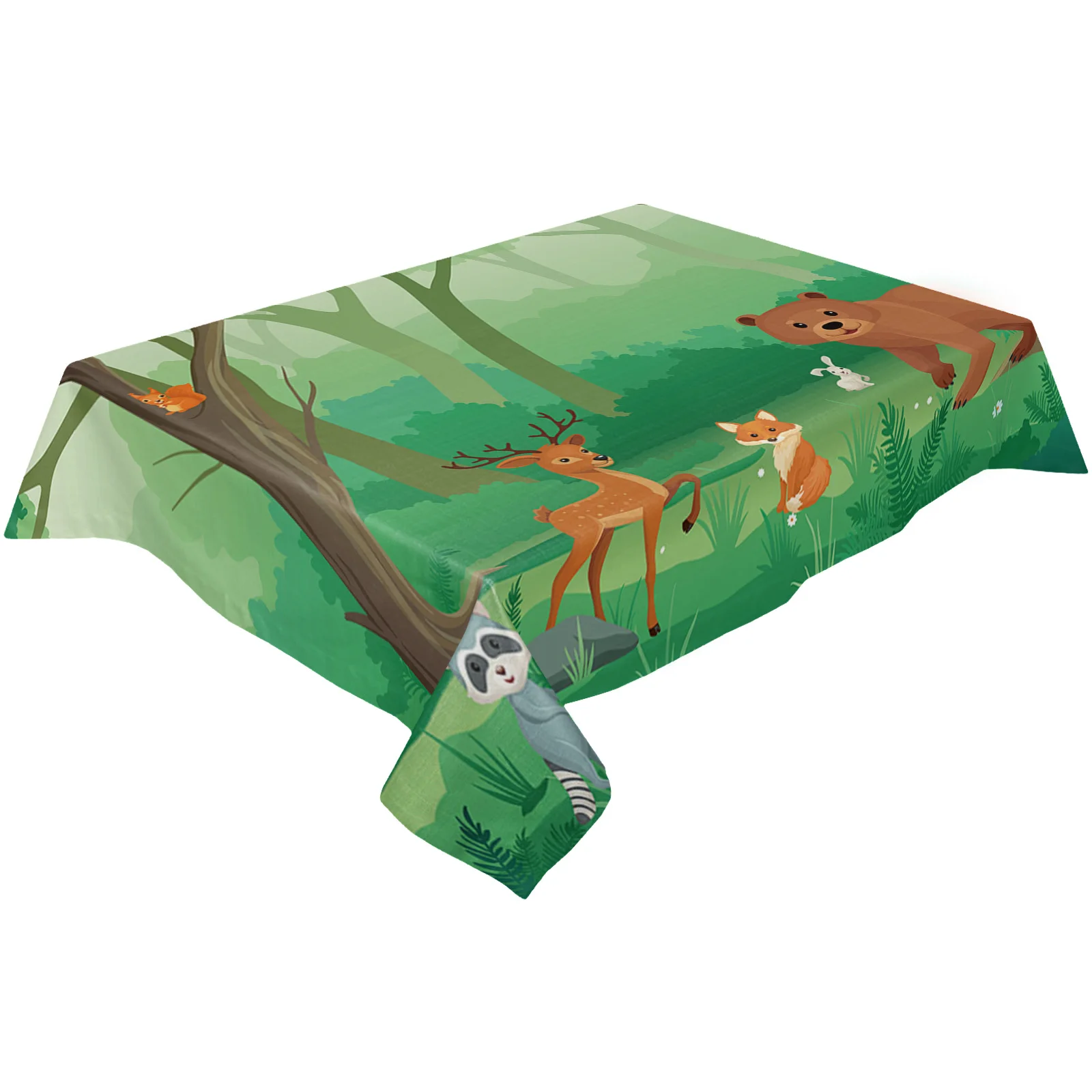 Tropical Jungle Cartoon Animals Bear Waterproof Tablecloth Party Decorations Supplies Rectangle Table Cloth Kitchen Table Decor