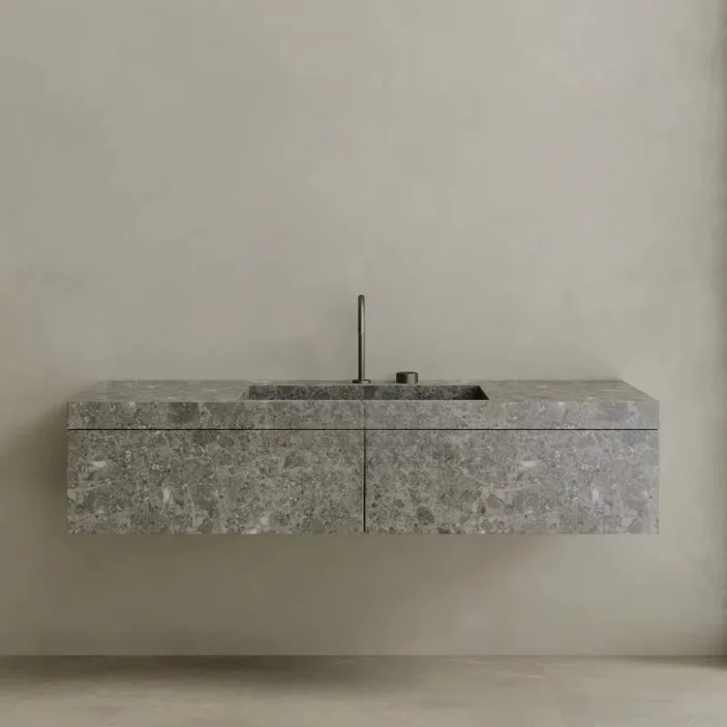 Grey marble sink vanity with drawers Hand vanity elegant modern bathroom basin