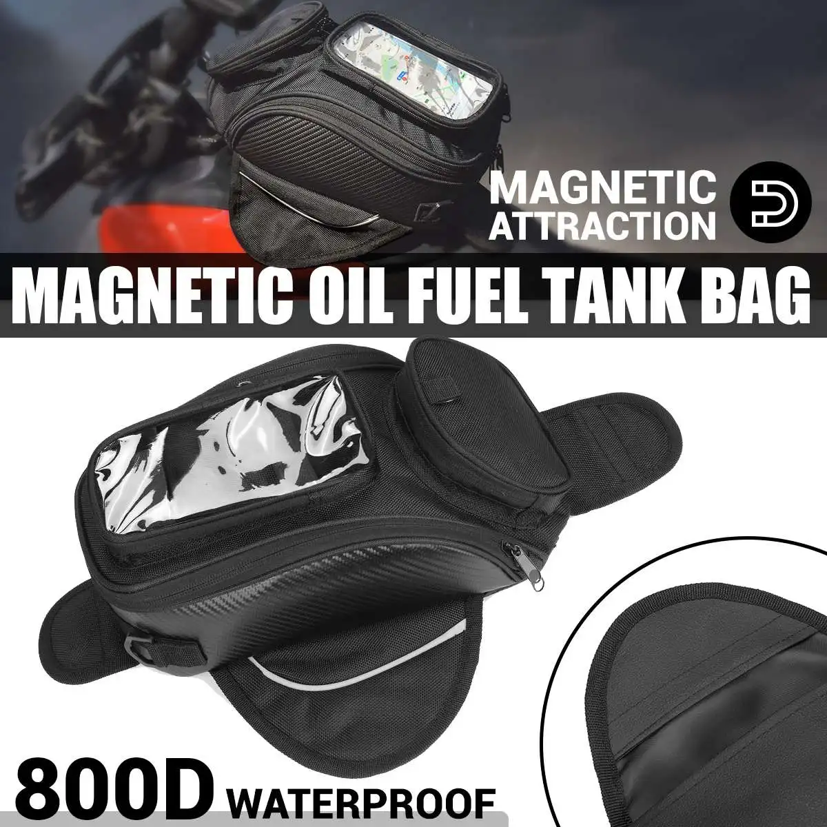 

Motorcycle Magnetic Oil Fuel Tank Bag Motorbike Saddle Single Shoulder Bag Big Screen For phone & GPS With Raincover