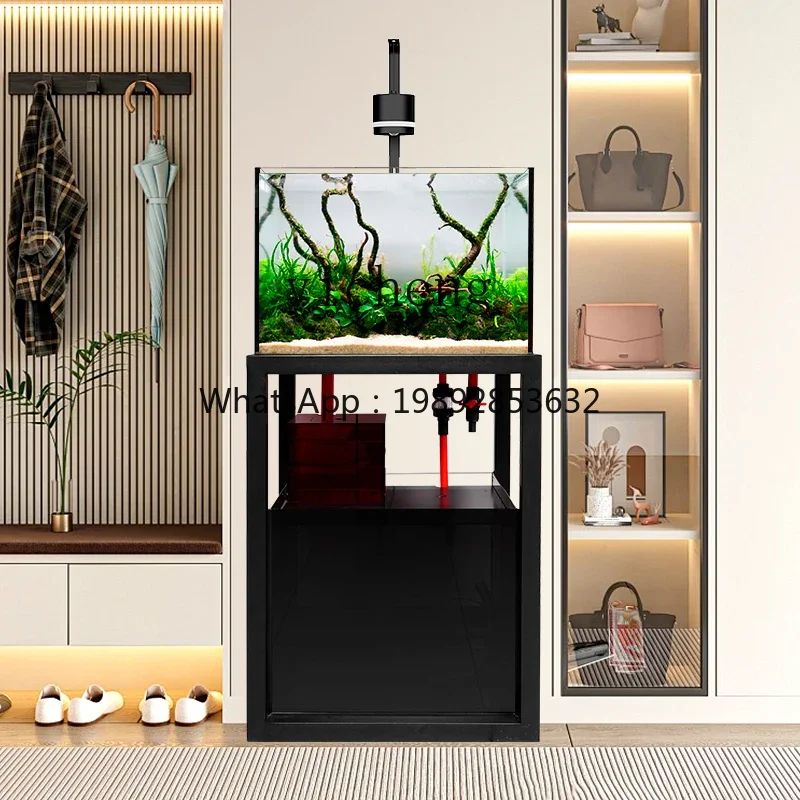 

b28 living room fish tank bottom filter household small TV next to industrial wind ultra-white glass aquarium