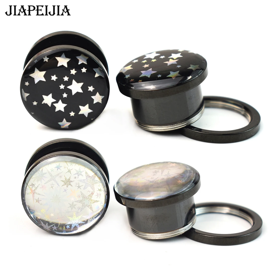 2pcs 3-30mm Star Pattern Ear Tunnels Plugs and Gauges Screw Fit Ear Stretcher Expander Body Piercing Jewelry for Women Men