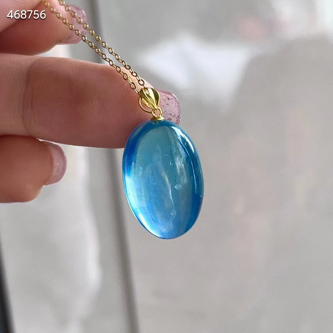 

Natural Blue Aquamarine Oval Pendant Brazil 22.3*14*10mm Jewelry 18K Gold Deep Blue Aquamarine Oval Necklace AAAAA