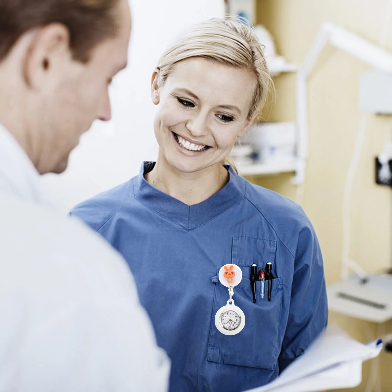 1Pcs Cute Rabbit Designed Pocket Watch Small Dial Chain Watch for Hospital Workers Comfortable Retractable Nurse Gift