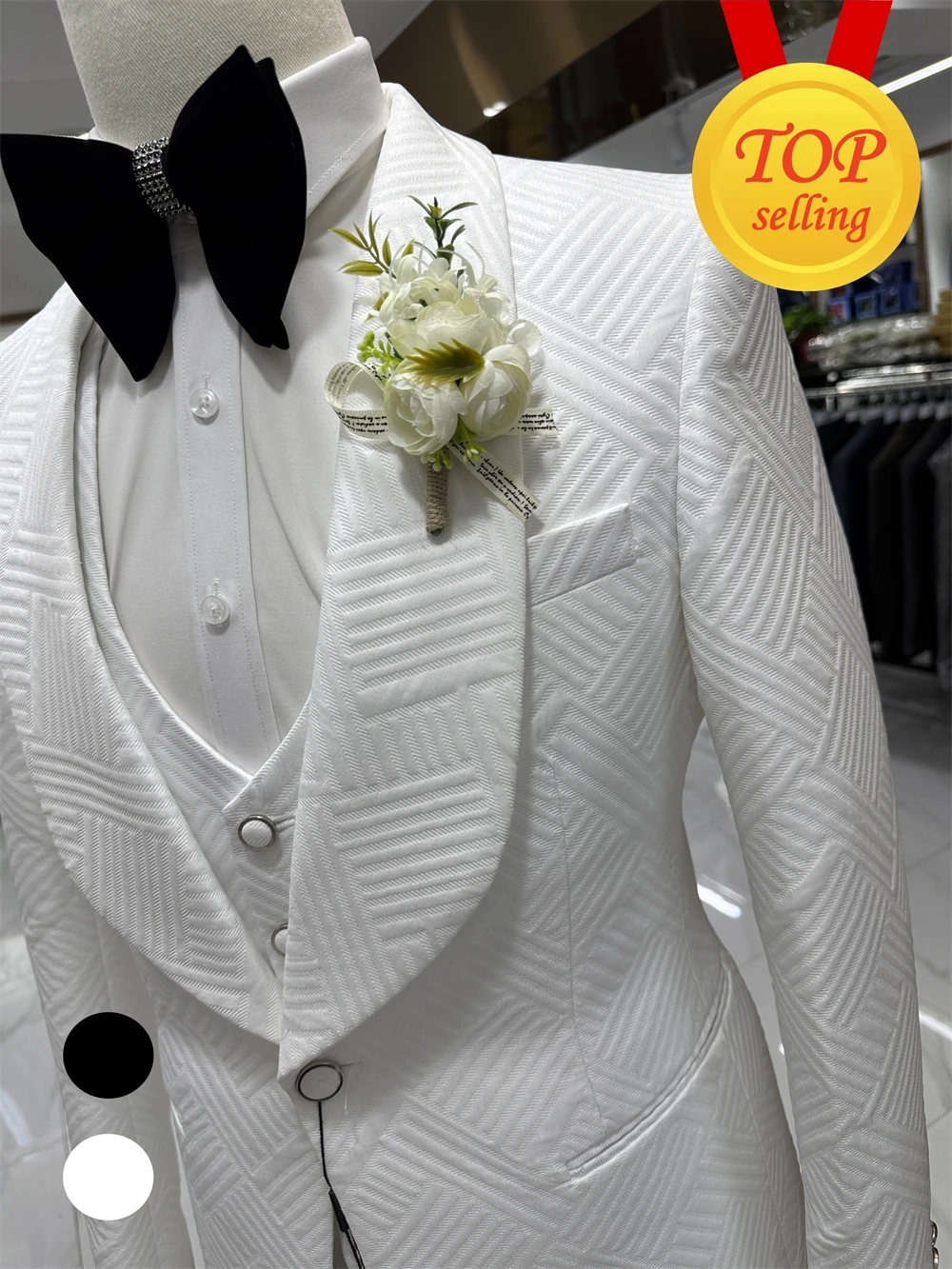 

Mens Three Piece Jacquard Suit Set, Real Images Fully Lined High-End Wedding Groom Wear Jacket Vest Pants Set Party Wear for Men