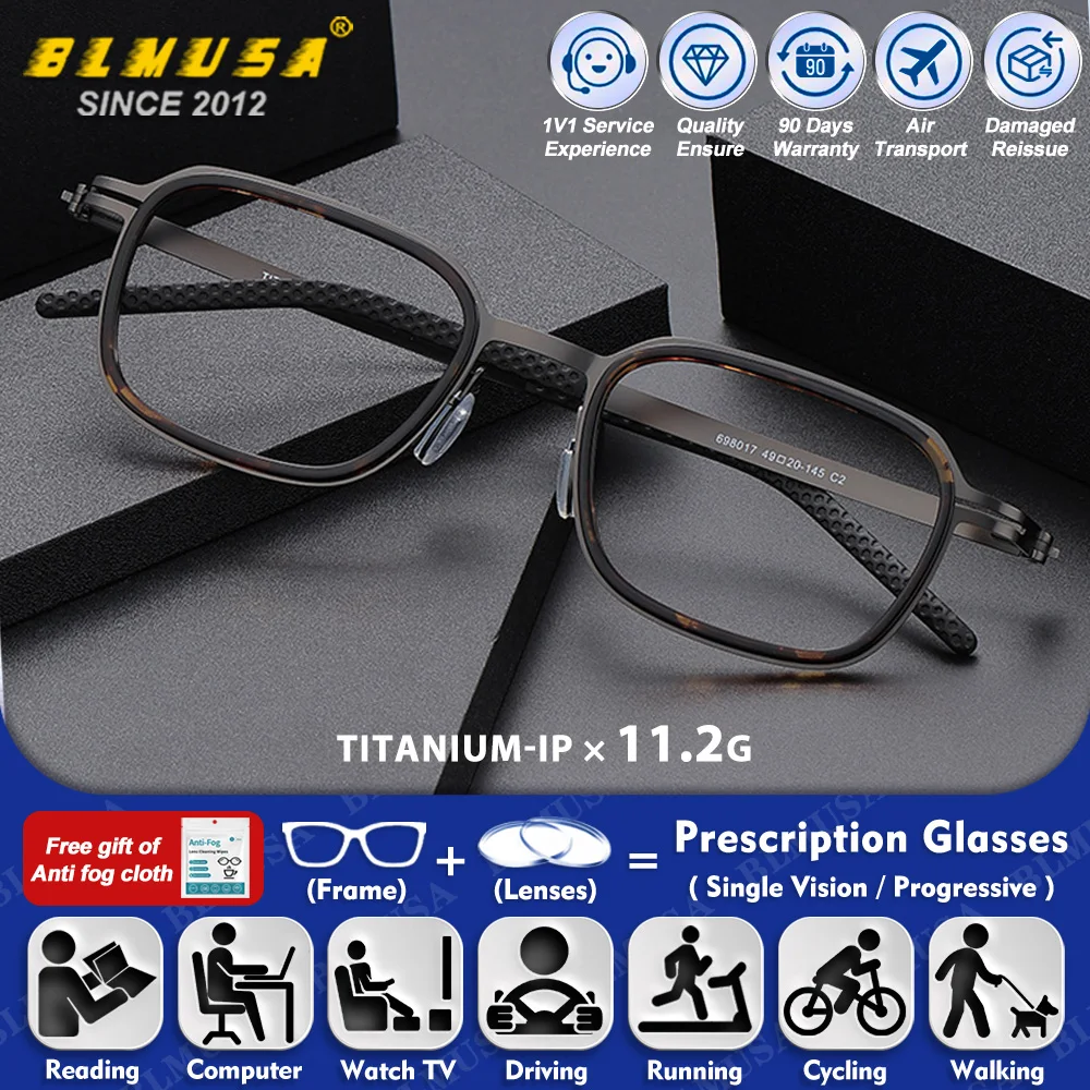 

BLMUSA (S) Versatile Ultralight Titanium Progressive Prescription Glasses Blue Light Filter Photochromic Myopia Optical Eyeware