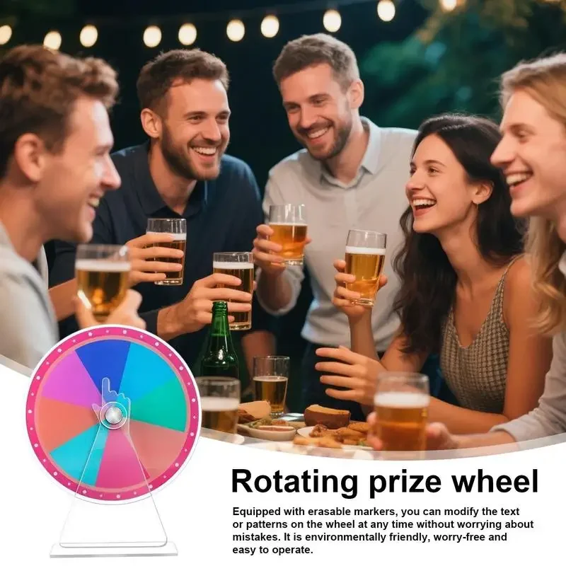 Prize Wheel Game Wheel Acrylic Tabletop Roulette with Marker Erasable Draw Lucky Toy Rainbow Color for Carnival Trade Shows