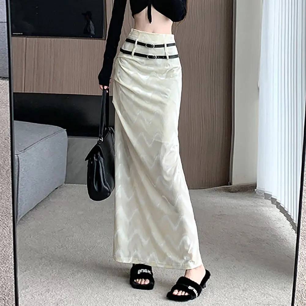 

Skirt High-End Women Slim-Fitting Slit Autumn Winter New Pleated High-Waist A-Line Straight Hip Skirt