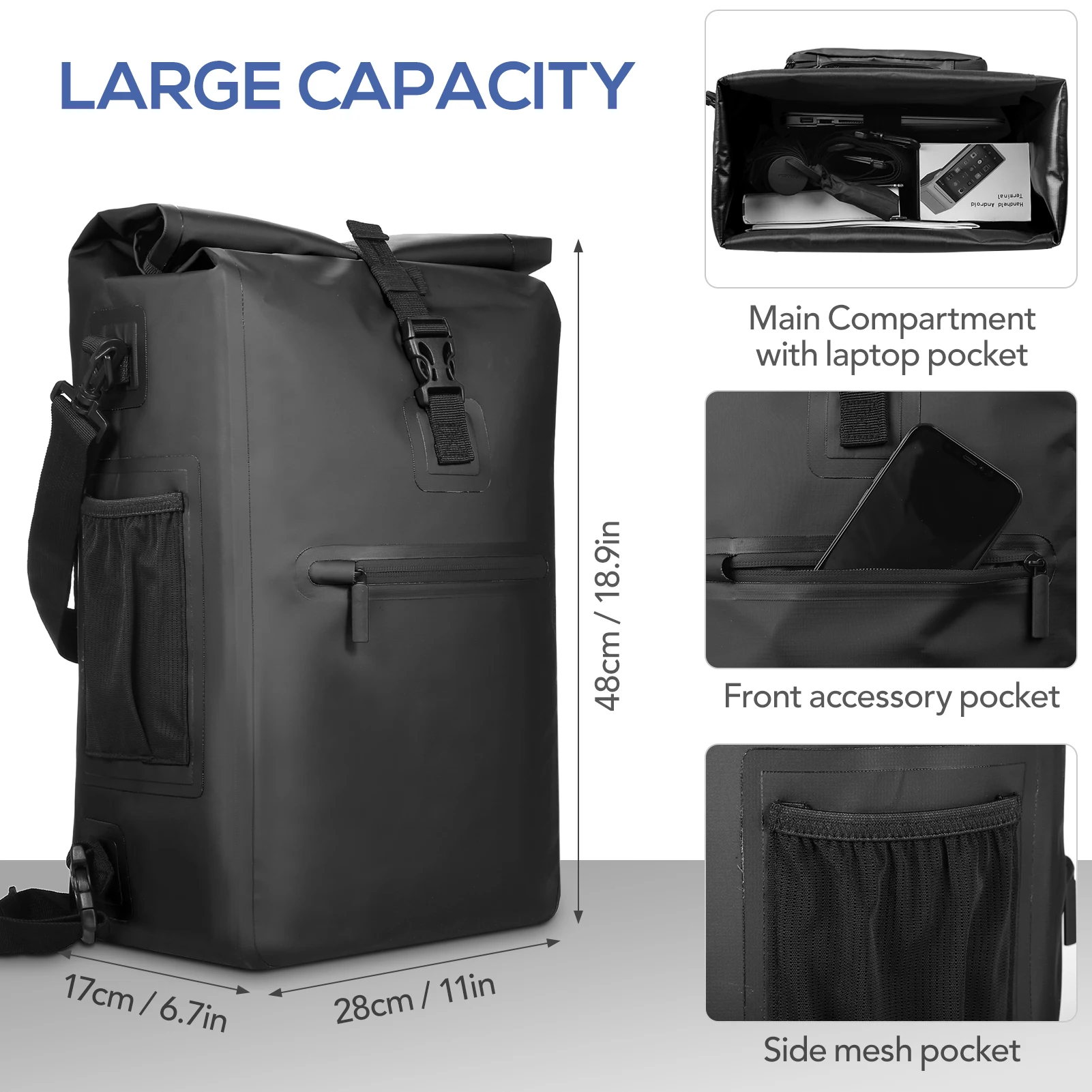 3in1 Waterproof Bike Pannier Bicycle Rear Rack Bag Backpack Shoulder Bag Outdoor Cycling Commuting Bag Pack w Laptop Compartment