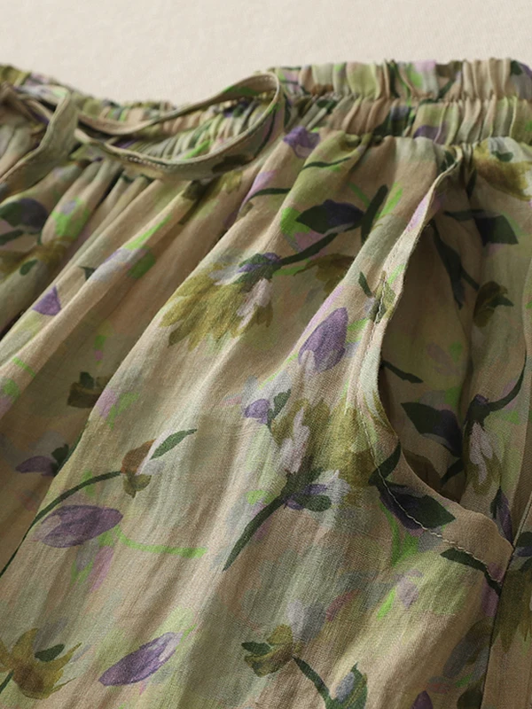 Jupe mi-longue trapèze taille haute en lin imprimé Floral pour femmes, jupe d'été Vintage artistique f-longue avec jupe longue intérieure
