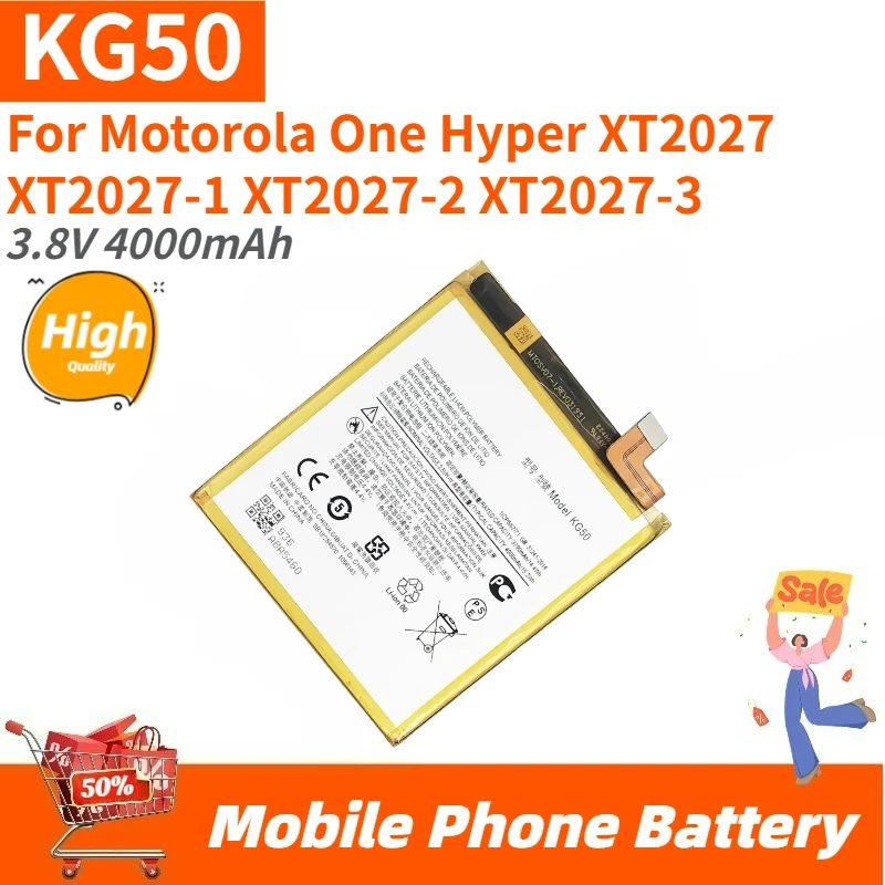 

High Quality KG50 Phone Battery 3.8V 4000mAh For Motorola One Hyper XT2027 XT2027-1 XT2027-2 XT2027-3 New Replacement Battery