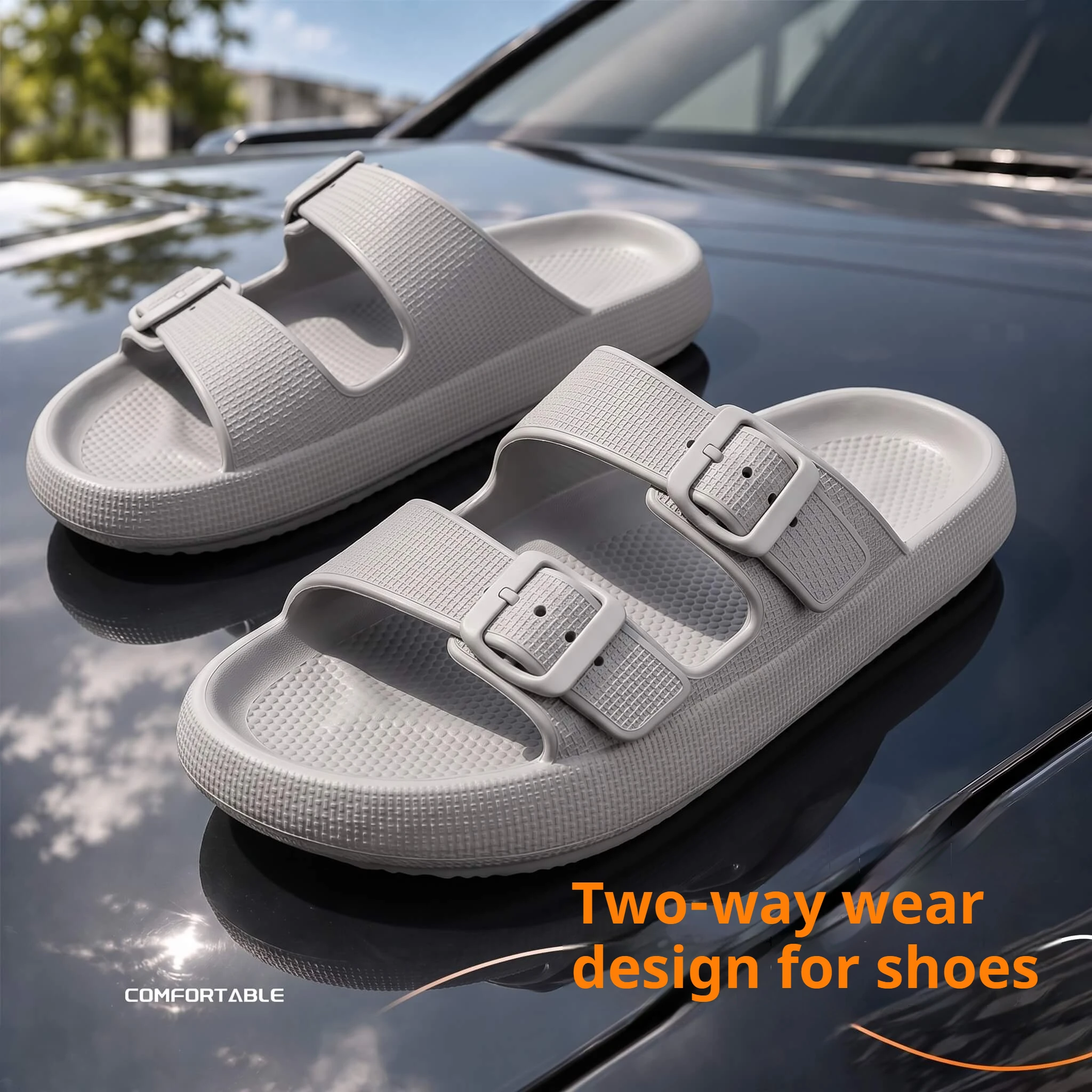 Herren Verstellbare Doppelschnallen-Sandalen EVA Cloud Weiche Dicke Plattform-Hausschuhe Atmungsaktive Rutschfeste Leichte Fahrer-Sandalen – Detail 1