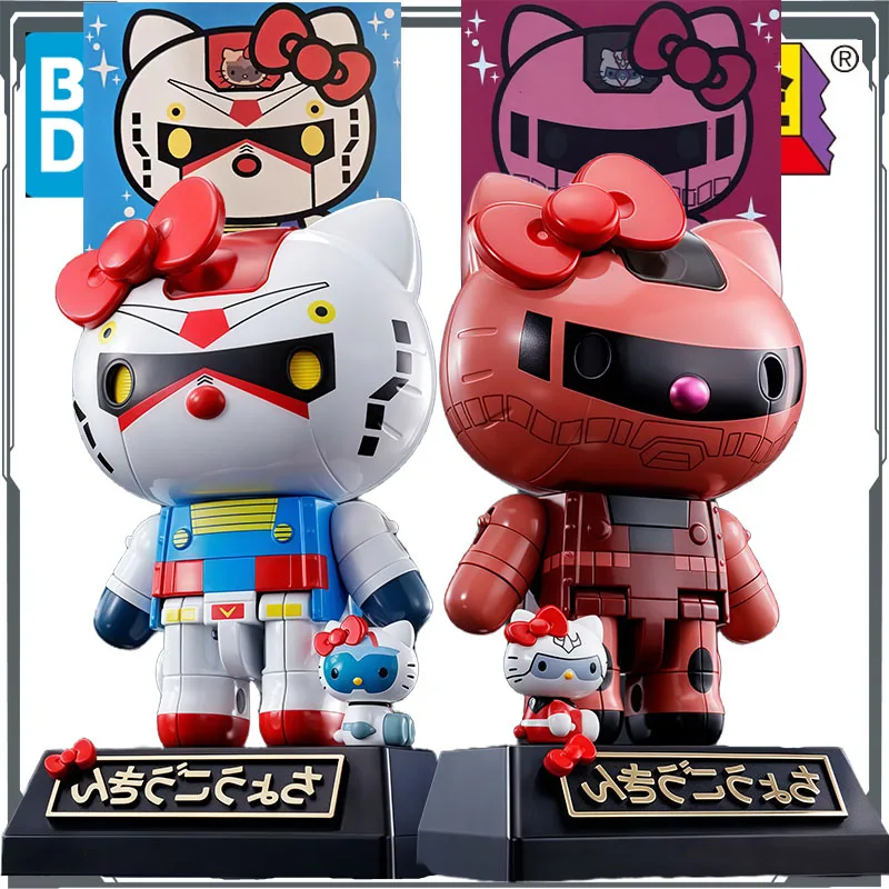

Bandai оригинальные Chogokin HelloKitty Gundam & Char's Zaku II воздушные аниме фигурки игрушки для мальчиков Рождественский подарок Коллекционная