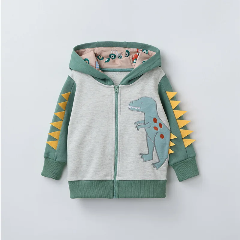 Autumn Winter Sweatshirt Long-sleeve Boys' Hoodie Children Cartoon Excavator Zipper Green Kids' Sweatshirt Top Jackek Daily Wear