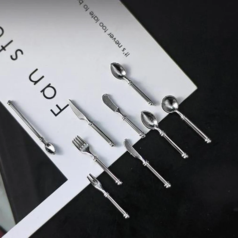 9 قطعة/المجموعة خمر دمية المنمنمات أدوات المائدة أدوات المائدة الصغيرة سكين شوكة ملعقة لعبة أطفال لديكور بيت الدمية #5