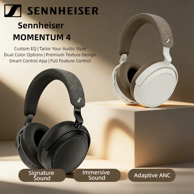 Casque sans fil Sennheiser MOMENTUM 4 authentique, autonomie de 60 heures, ANC, Bluetooth 5.2, casque supra-auriculaire pliable, basses profondes pour la musique