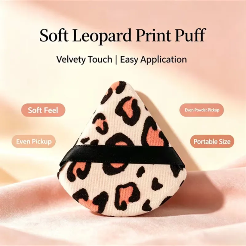 3/5/10/15pcs Leopard Print Powder Puff Crystal Velvet Makeup Puff With Ribbon Strap For Loose Powder Setting Blush Cosmetic Tool