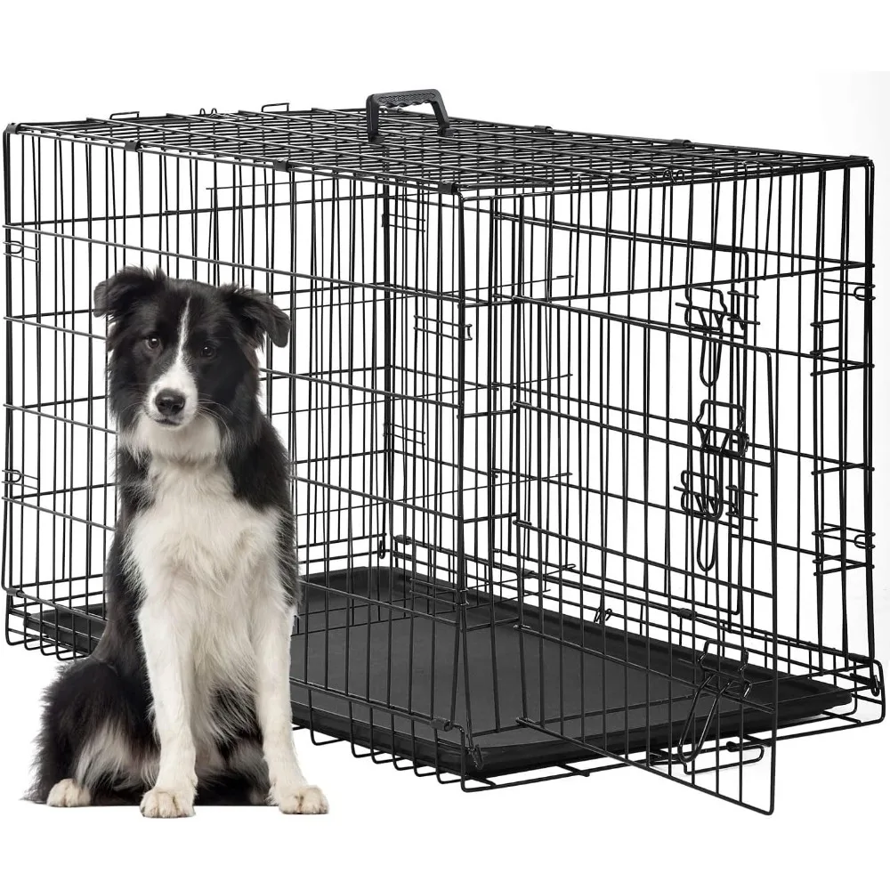 

Dog Crate Dog Cage Pet Crate for Large Dogs Folding Metal Pet Cage Double Door W/Divider Panel Indoor Outdoor Dog Kennel