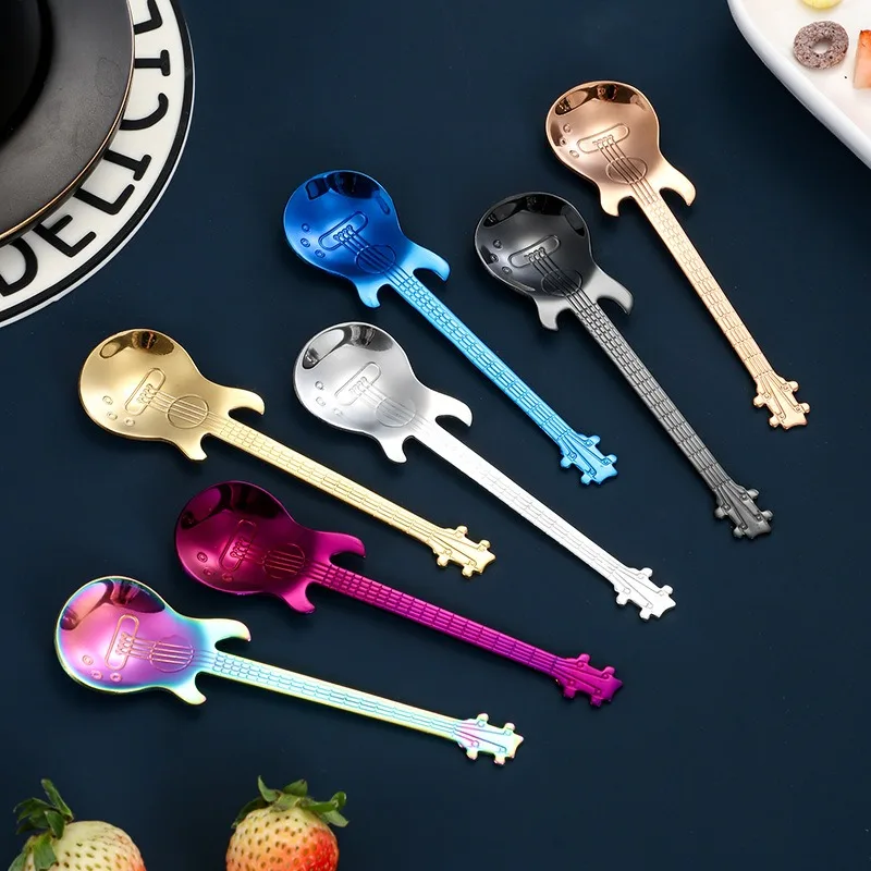 Homeware Stainless Steel 304 Bass Guitar Spoon Pretty Spoon Dessert Spoon Coffee Spoon Stirring Spoon Ice Bar Music Bar Spoon