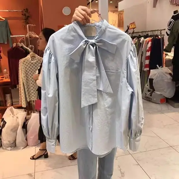New bow white shirt with a fashionable and chic design for women's top  blouse  shirts  blusas mujer  shirt