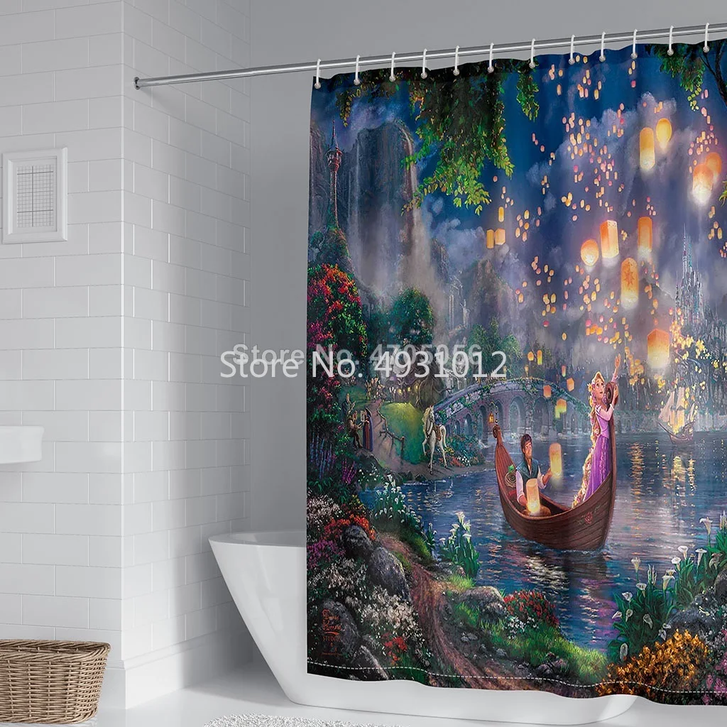  Anime Beauty and the Beast Shower Curtains for Bathroom Curtain Baby Kids Cartoon 3D Print Wash Waterproof Home Decor