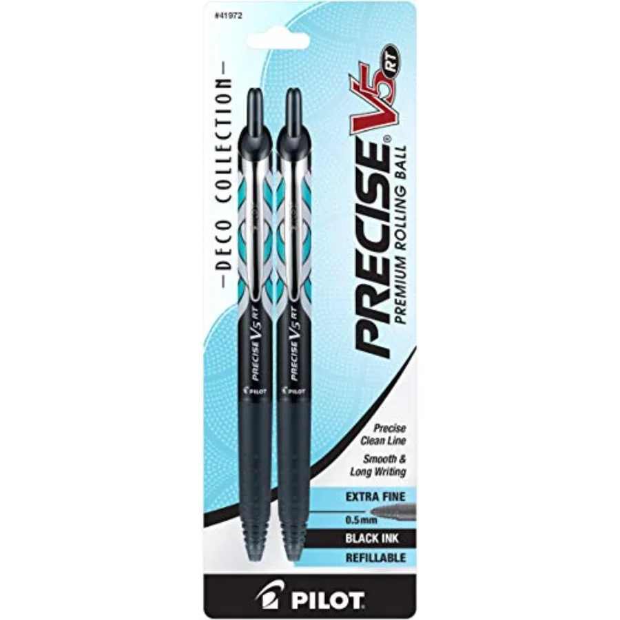 

Precise V5 RT Deco Collection Refillable and Retractable Liquid Ink Rolling Ball Pens, Extra Fine Point 0.5 mm, Black, Pack of