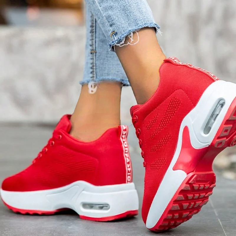 2024 Women Sport Shoes Air Cushion Sneakers Air Mesh Runing Trainning Red Shoes Non Slip Lace Up Shoes