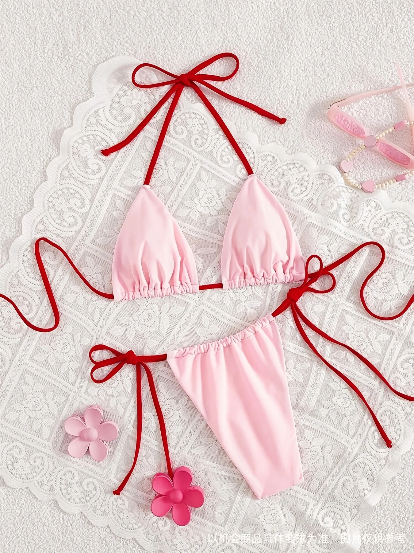 Dopamine Pink Fresh Swimsuit for Girls, High Aesthetic Value, Beach Vacation Photo Shoot Bikini Swimwear