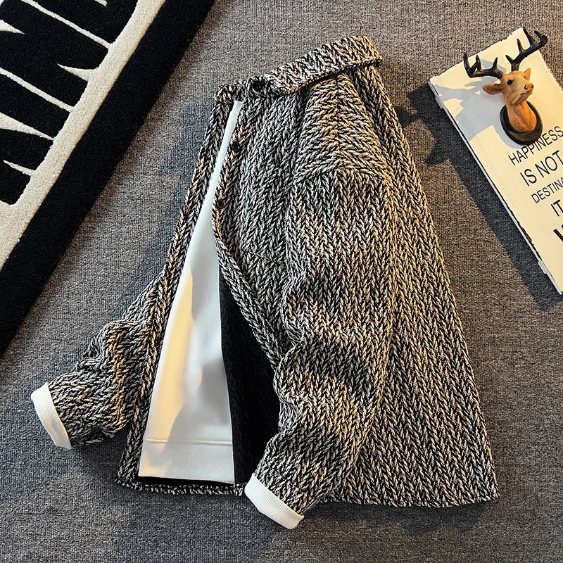 

Мужская повседневная рубашка-куртка в клетку в стиле ретро, весна-осень, модная, свободного кроя, молодежная, с отложным воротником