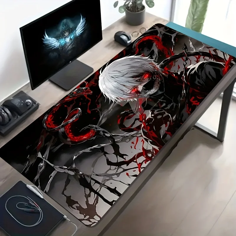 Silver White Hair Anime Snake Shadow XXL Gaming Mouse Pad Large Desk Mat Non Slip Washable Rubber Base PC Laptop Gamer Gift